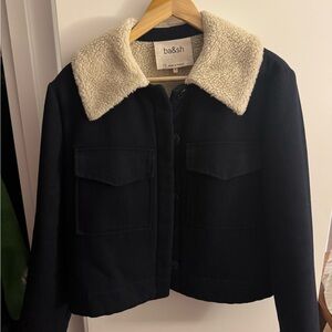 ba&sh Black Teddy Jacket with Cream Collar